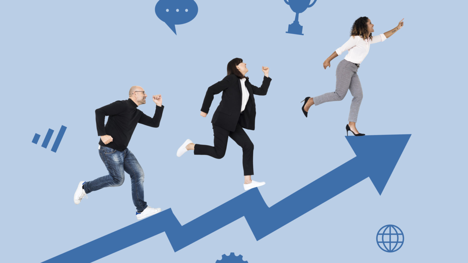 Business people rushing towards success